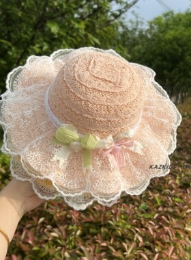 女童遮阳帽子夏季薄款韩系花边婴儿大檐太阳帽女宝宝公主防晒草帽