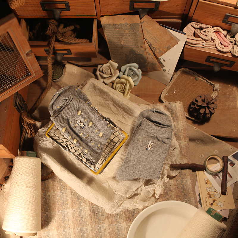 碎花无骨透气薄棉长袜子