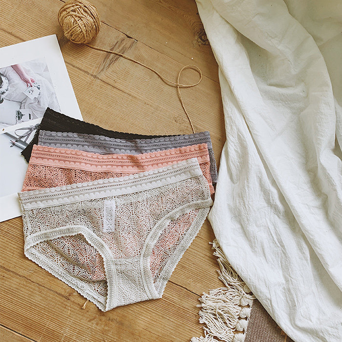 日系镂空花朵蕾丝边透气内裤 低腰性感诱惑纯棉内裆女士三角内裤