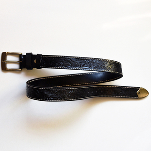 中古铜针扣皮带 双层树膏牛皮缝制 重磅 昱谷®小众艺术皮雕腰带