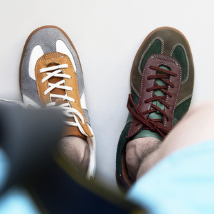 薄底中古德训鞋 yucoogu®手作 vintage牛皮拼接板鞋 bro多巴胺风