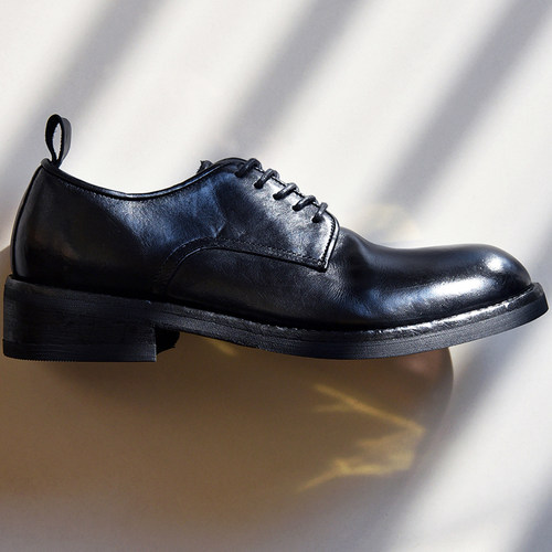 手工水洗牛皮中古Derby四季皮鞋