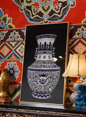 【本尼家】H04非遗手工艺掐丝珐琅装饰画-青花瓷瓶画挂饰国风摆件