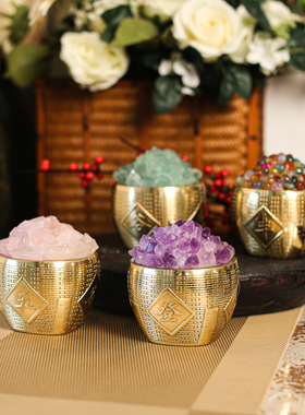 【本尼家】HY06黄铜五谷丰登水晶钵高档家居入宅乔迁玄关摆件