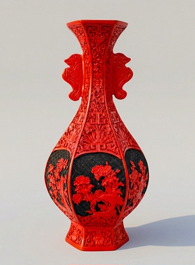 【本尼家】TH01非遗好物剔红插花花瓶六角瓶装饰客厅桌面玄关摆件