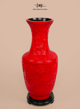 【本尼家】中国扬州漆器剔红花瓶中式家居装饰品桌面玄关摆件