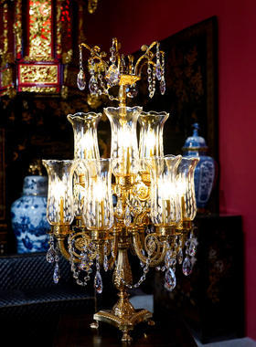 【本尼家】T171法式复古水晶玻璃配铜创意客厅台灯装饰品玄关摆件