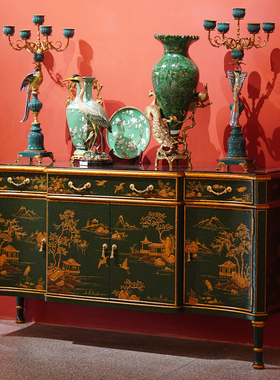 【本尼家】YS97法式中国风古典彩绘边柜玄关储物柜169*52*92cm