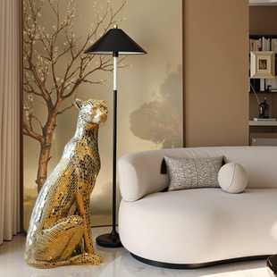 【本尼家】香槟金镜片中号豹子手工贴片户外装饰客厅玄关落地摆件