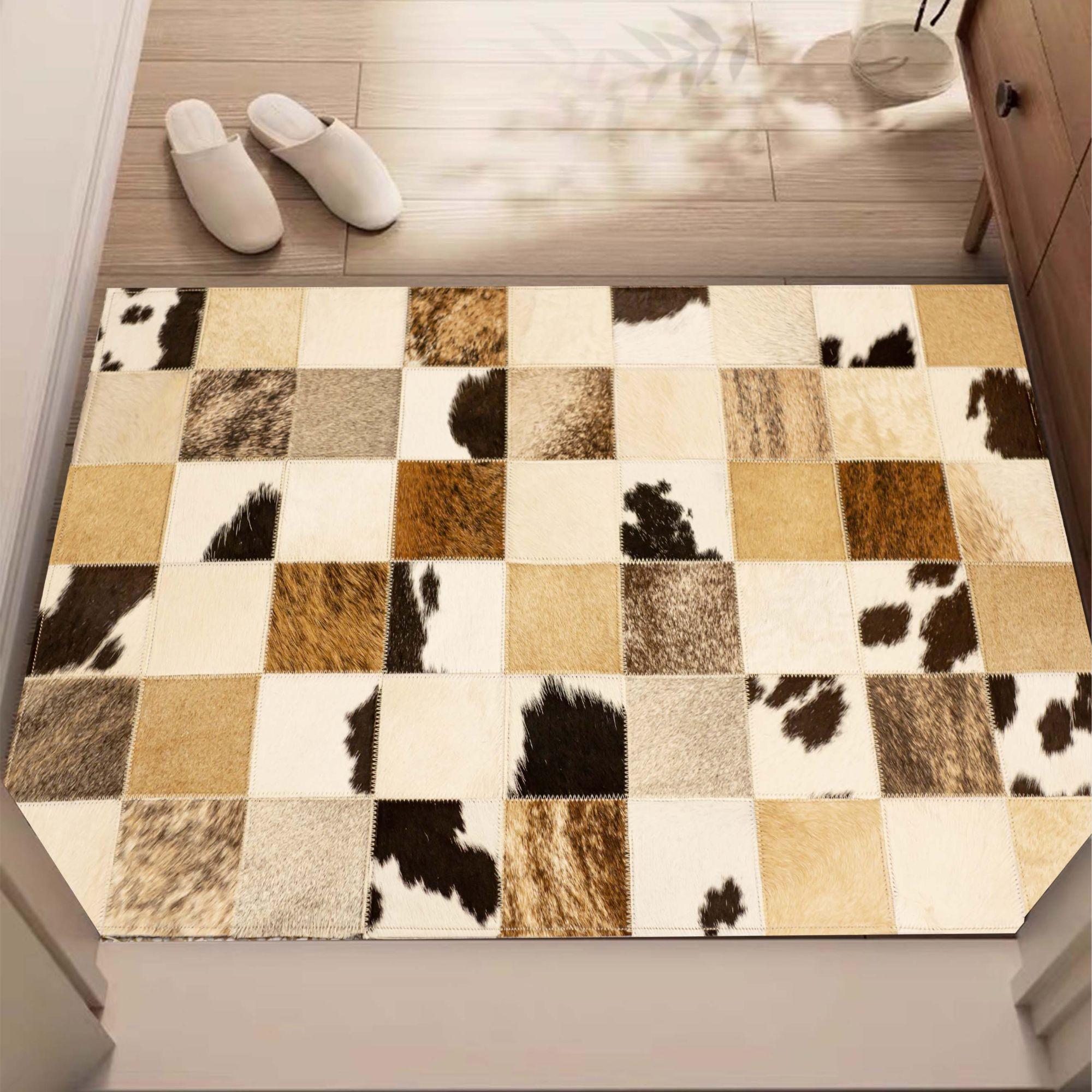 【本尼家】手工牛皮地毯美式轻奢入户玄关拼接牛皮地毯地垫
