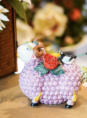 【本尼家】非遗手工彩釉交趾陶喜气羊羊陶瓷艺术家居装饰玄关摆件