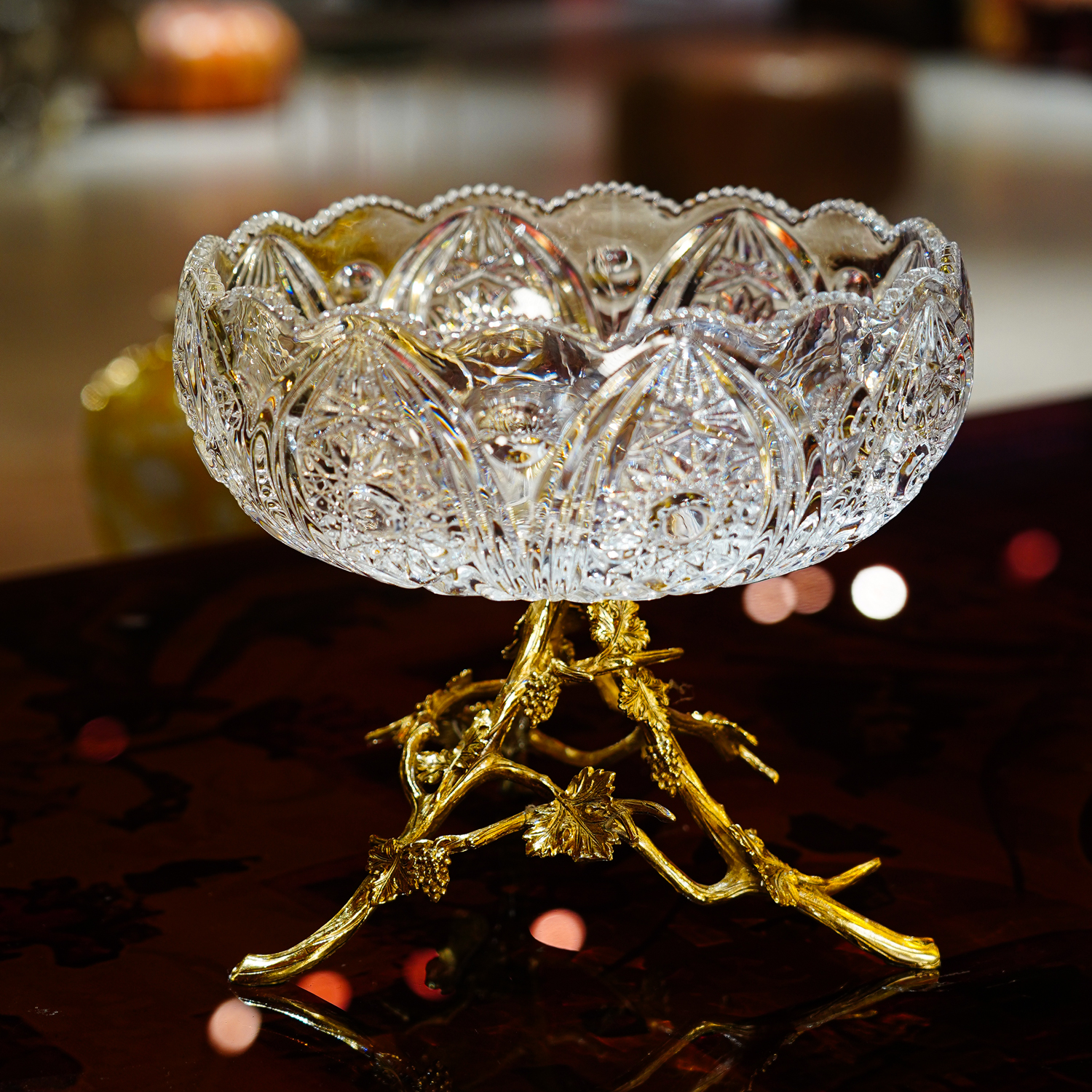 【本尼家】GY108铜镶水晶玻璃家用果盘水果收纳桌面艺术品摆件