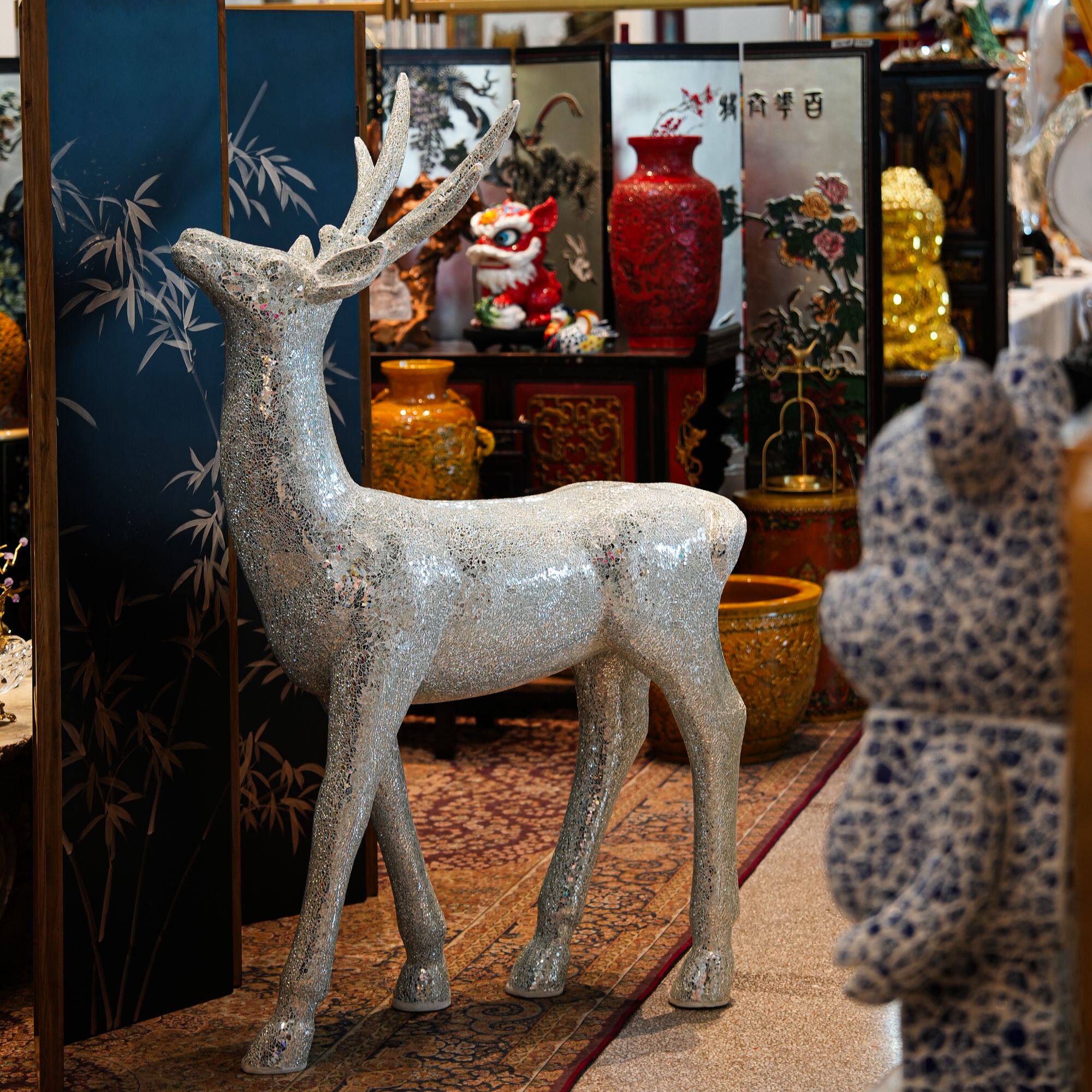 【本尼家】手工镜片贴片小号昂头鹿客厅别墅庭院艺术装饰落地摆件