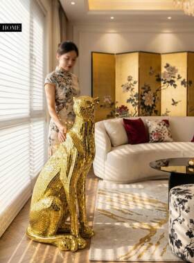 【本尼家】马赛克手工贴片装饰家居客厅玄关摆件中号豹子