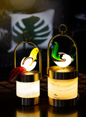 【本尼家】现代轻奢黄铜手提琉璃小鸟灯桌面装饰台灯卧室床头灯