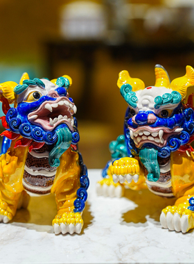 【本尼家】TT04非遗手工彩釉交趾陶貔貅一对客厅桌面玄关装饰摆件