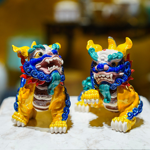 【本尼家】TT04非遗手工彩釉交趾陶貔貅一对客厅桌面玄关装饰摆件
