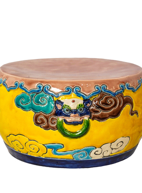 【本尼家】YJ38新中式非遗交趾陶祥云岭南狮子鼓底座玄关桌面摆件