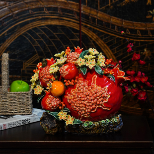 【本尼家】AM85非遗手工石湾陶瓷石榴摆设客厅桌面装饰玄关摆件