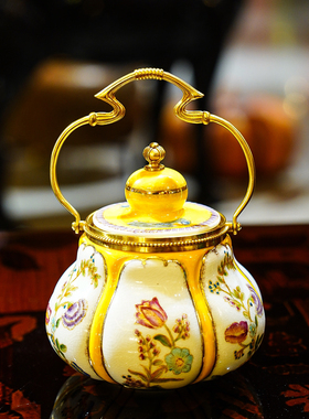 【本尼家】SS89中式古典彩绘瓷镶铜陶瓷储物柜桌面装饰收纳摆件