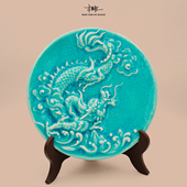 DK7龙纹挂盘雕刻摆件国风非遗手工陶瓷中式 本尼家 玄关摆件