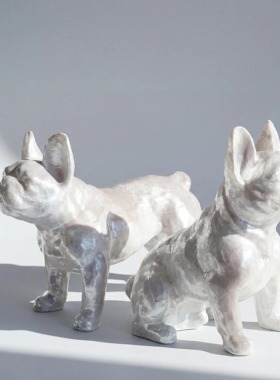 【本尼家】BJ10银白软贝壳法斗犬艺术品装饰家居玄关落地摆件