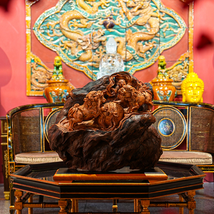 狮狮如意 纯手工阿里山神木雕刻 中式 艺术品玄关摆件 本尼家