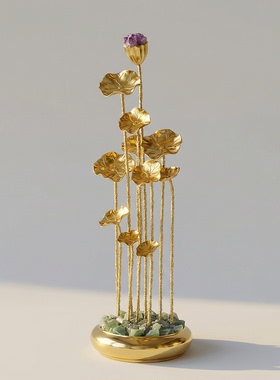 【本尼家】HY139中式轻奢黄铜《出水芙蓉》荷花家居玄关桌面摆件