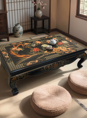 【本尼家】AP559新中式国风彩绘漆画实木边几茶几128*73.5*42cm