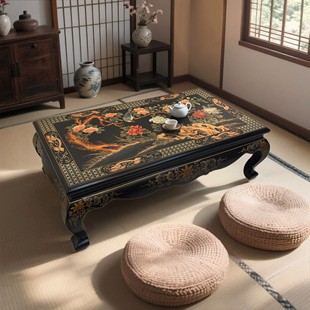 73.5 国风彩绘漆画实木边几茶几128 AP559新中式 42cm 本尼家