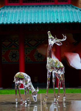 【本尼家】TY56现代轻奢装饰透明铂晶鹿野生鹿雕塑玄关落地摆件