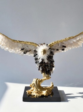 【本尼家】HY117黄铜大鹏展翅晶石老鹰艺术品桌面装饰玄关摆件