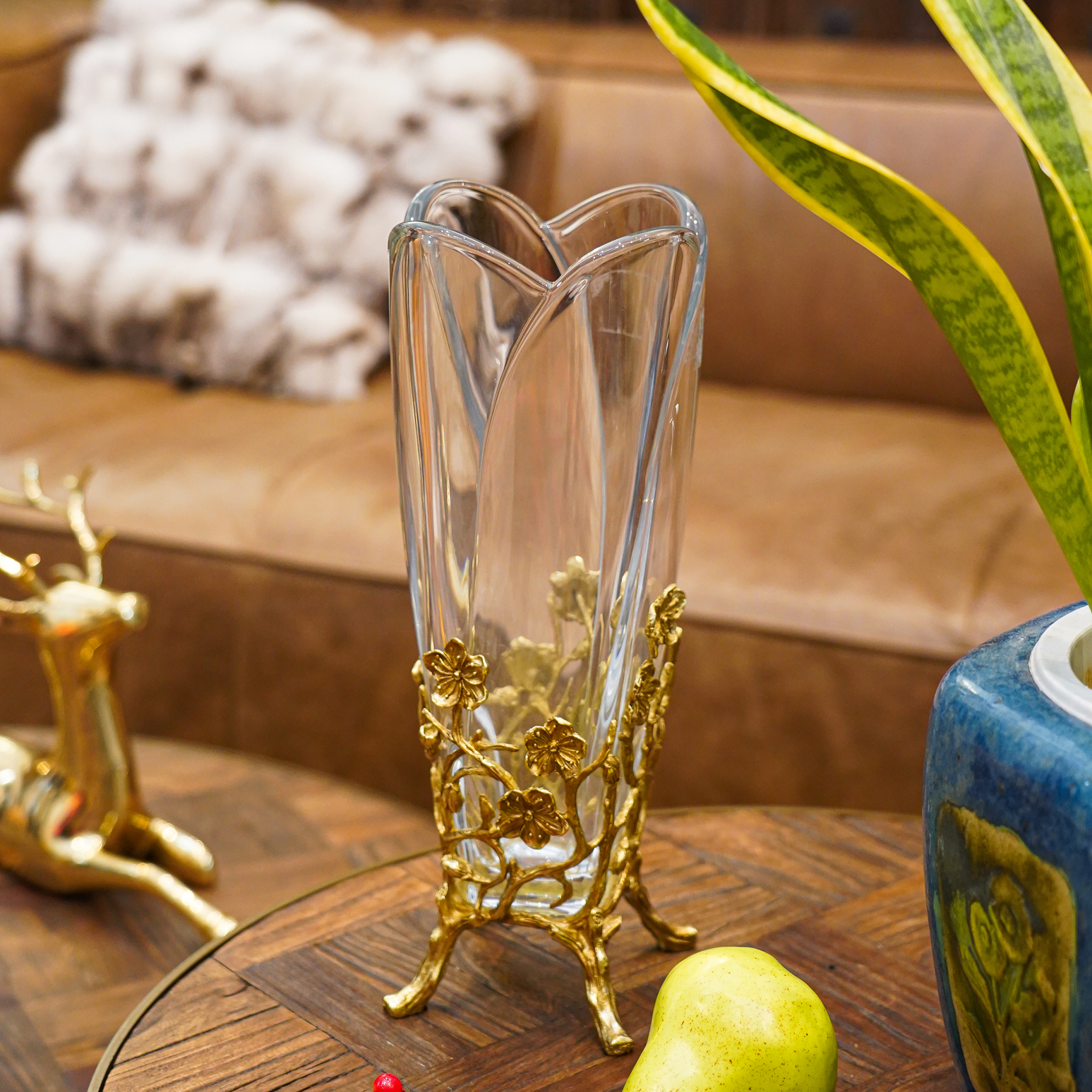 【本尼家】GY33黄铜水晶玻璃花瓶收纳插花个性装饰花瓶摆件