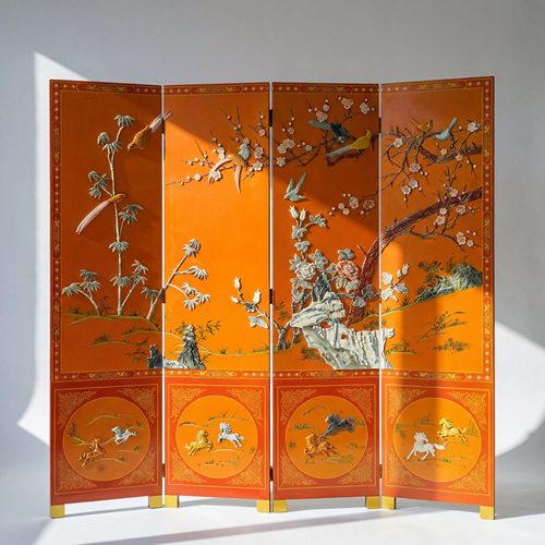 【本尼家】TS492新中式花鸟屏风滑石镶嵌客厅折屏高200*宽50cm*4