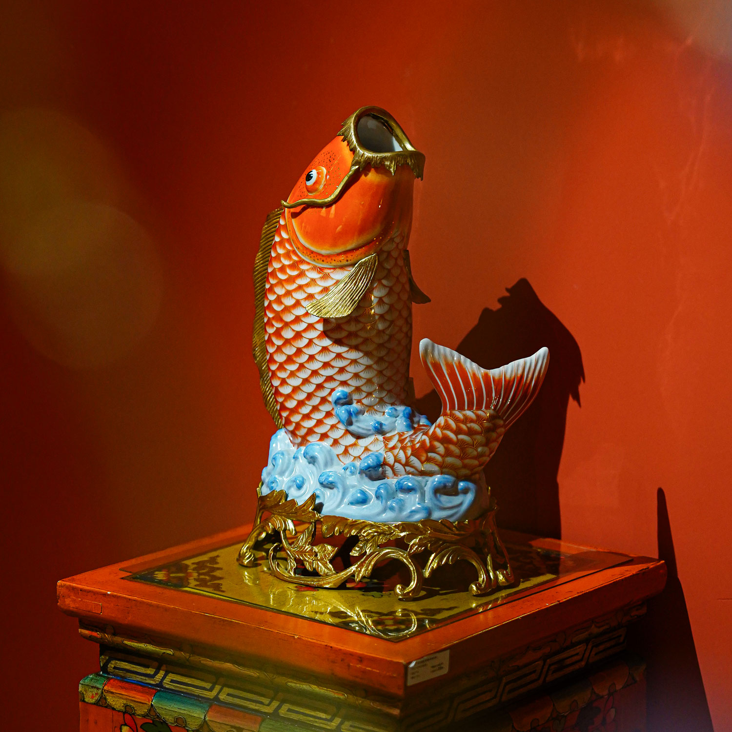 【本尼家】HX8鱼跃龙门锦鲤陶瓷嵌铜鲤鱼花瓶装饰玄关摆件