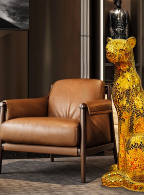 【本尼家】马赛克手工贴片装饰金色大号豹子客厅玄关落地摆件