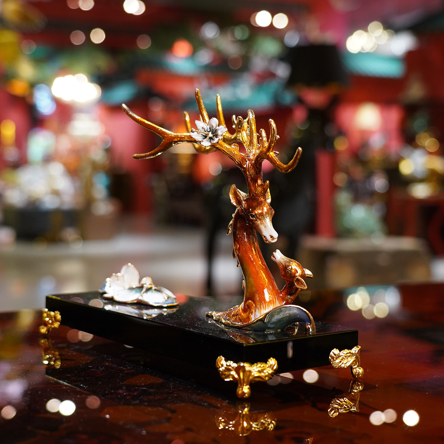 【本尼家】JN13珐琅彩斜放红酒架《一鹿有你》轻奢酒柜装饰摆件