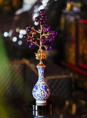 【本尼家】HY34现代轻奢装饰青花瓶紫葡萄饰品桌面摆设玄关摆件