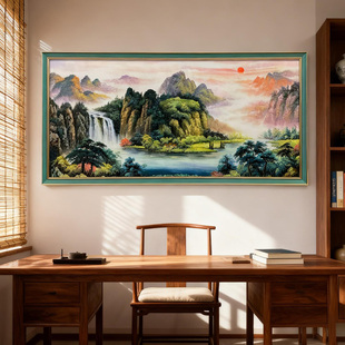 【本尼家】TS276中式手绘漆画山水图装饰入户挂画高80*宽160cm