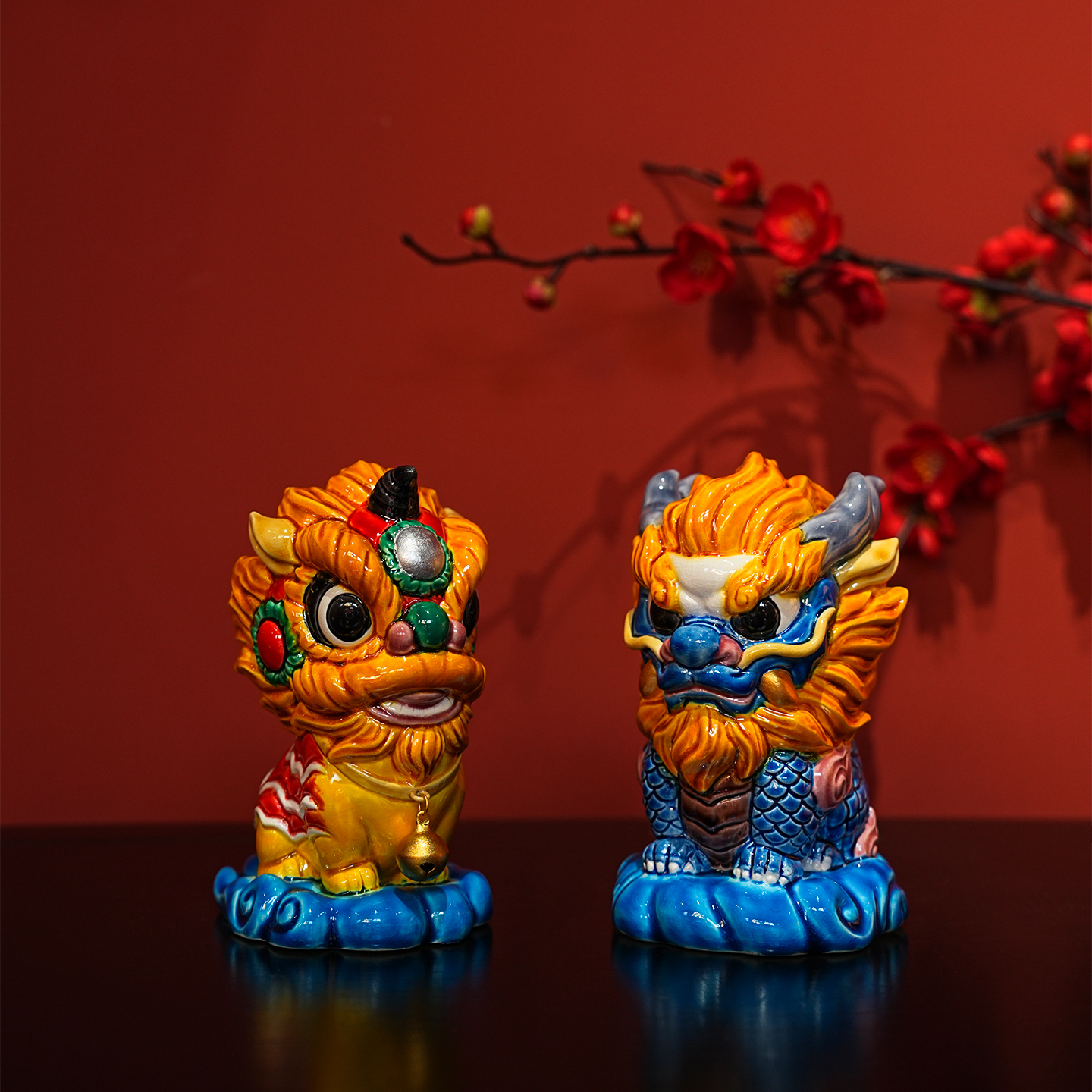 【本尼家】YJ24非遗手工彩釉交趾陶《彩色龙狮》书房桌面禅意摆件