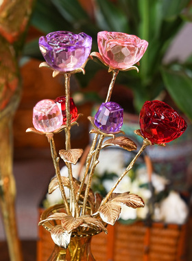 【本尼家】HY01水晶玫瑰花永生花生日礼物情人节送礼装饰摆件