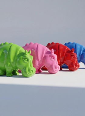 【本尼家】现代潮玩彩绘玻璃钢创意卡通河马玄关装饰摆件32*17*22