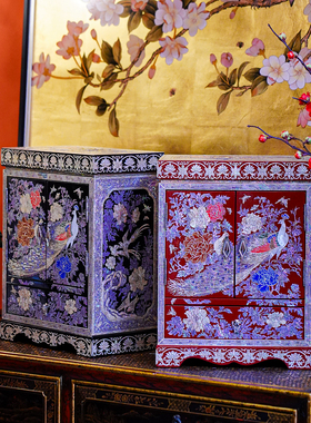 【本尼家】非遗好物螺钿漆器孔雀首饰盒中式婚礼盒桌面装饰摆件