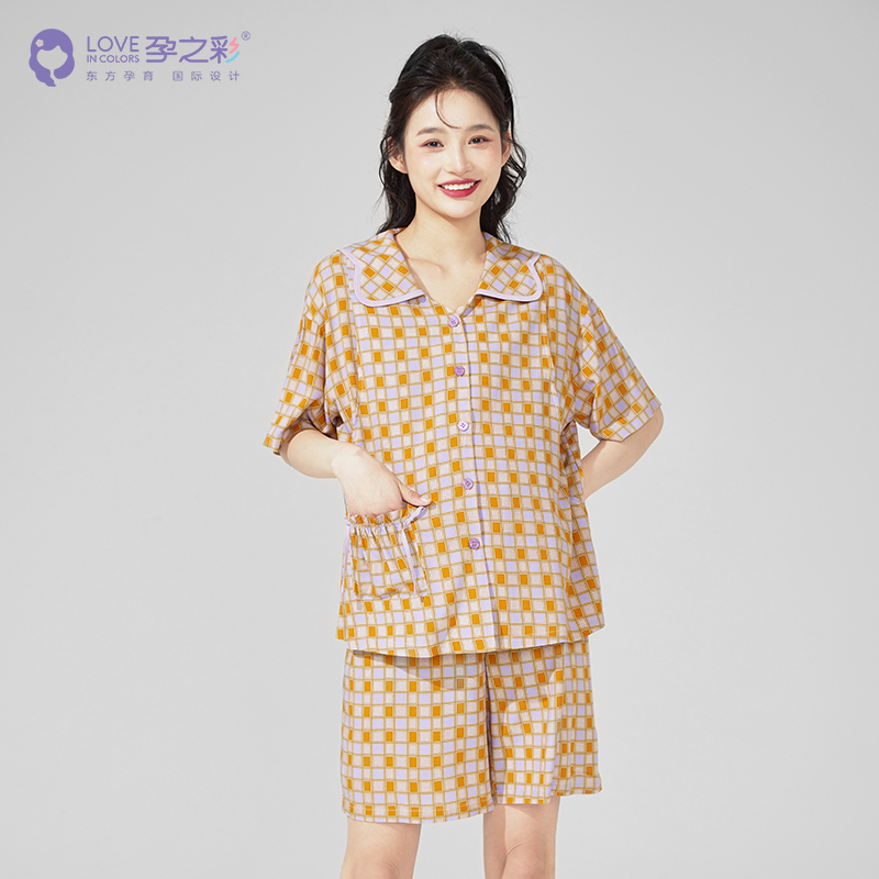 孕之彩家居服春夏薄款家居服套装宽松舒适慵懒风短袖短裤睡衣