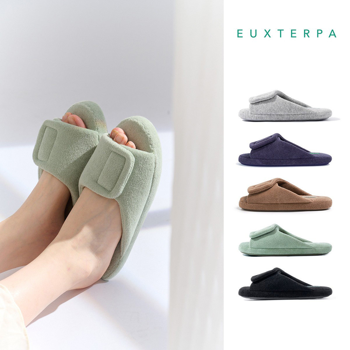 Euxterpa欧特帕四季静音厚底防滑毛巾布棉拖室内家居拖鞋男女