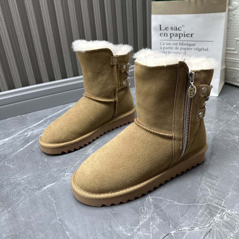 工厂2025处理冬款断码真皮女鞋雪地靴牛皮厚底套脚羊毛舒适女短靴