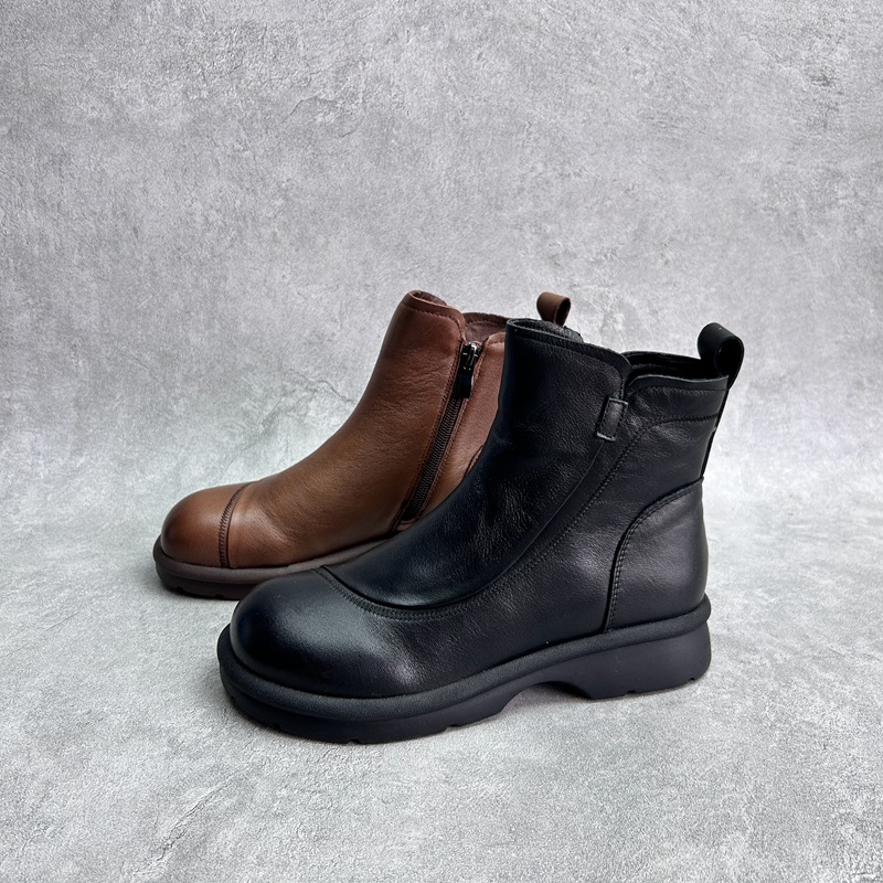 工厂断码真皮短靴女2025秋冬新款厚底增高尔西靴时尚加绒舒适女靴