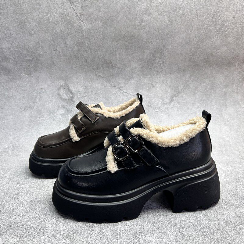 2025断码秋季真皮新款女鞋厚底休闲深口时尚牛皮系带加绒女棉鞋,女鞋,深口单鞋,淘宝优惠券,粉丝福利购,淘宝优惠卷