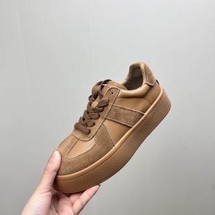 工厂断码真皮运动鞋女2026春季新款德训鞋女鞋圆头增高休闲鞋