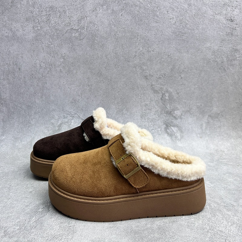 工厂25断码超纤秋冬新款女鞋厚底勃肯鞋圆头松糕底套脚包头女棉鞋